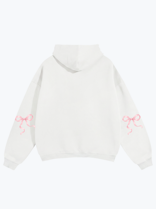 Heavin Ribbon Sleeve oversized hoodie in Cloud White