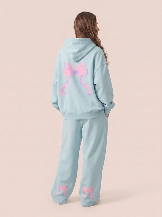 Faded Bow Oversized Hoodie - Daydream Blue
