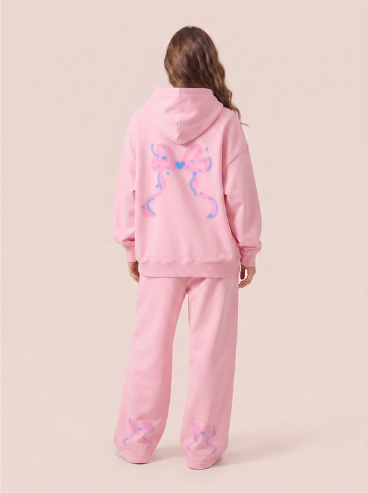 Faded Bow Oversized Hoodie - Pink Skies
