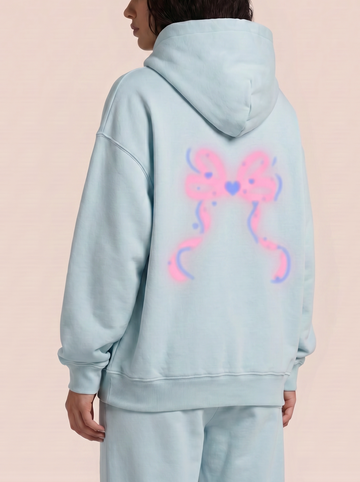 Faded Bow Oversized Hoodie - Daydream Blue