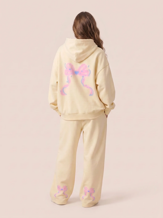 Faded Bow Oversized Hoodie - Buttercream Sky