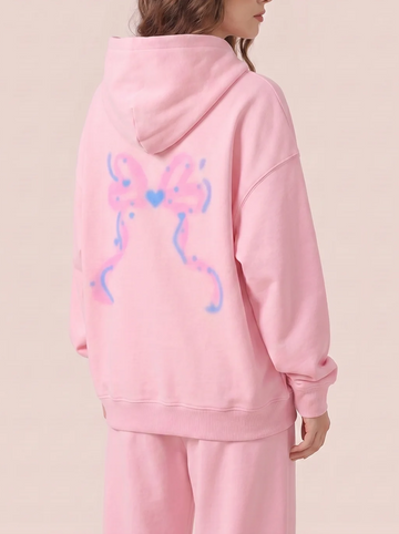 Faded Bow Oversized Hoodie - Pink Skies