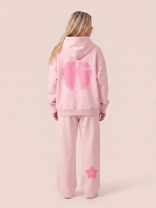 Cloud Wings Oversized Hoodie - Pink Skies